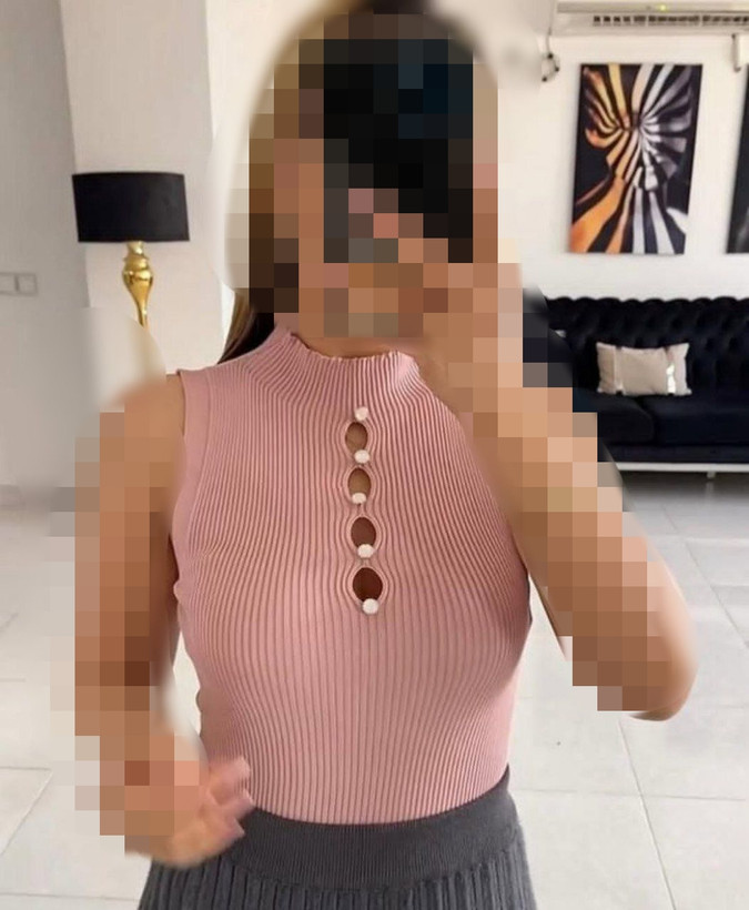 تاپ کبریتی یقه ایستاده سینه اشکی کش بافت آستین حلقه ای زنانه